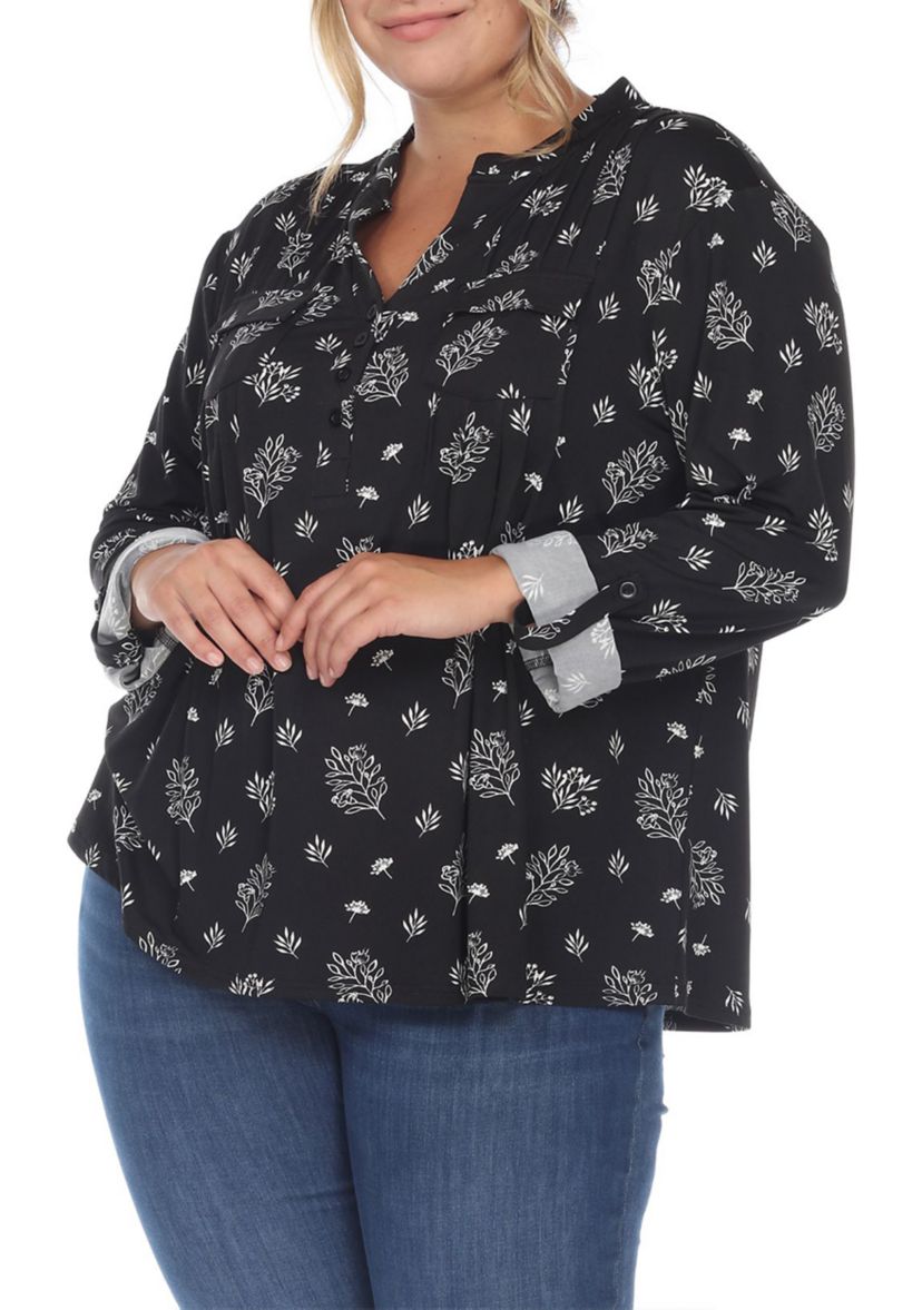Plus Size Paisley Button Front Tunic Top