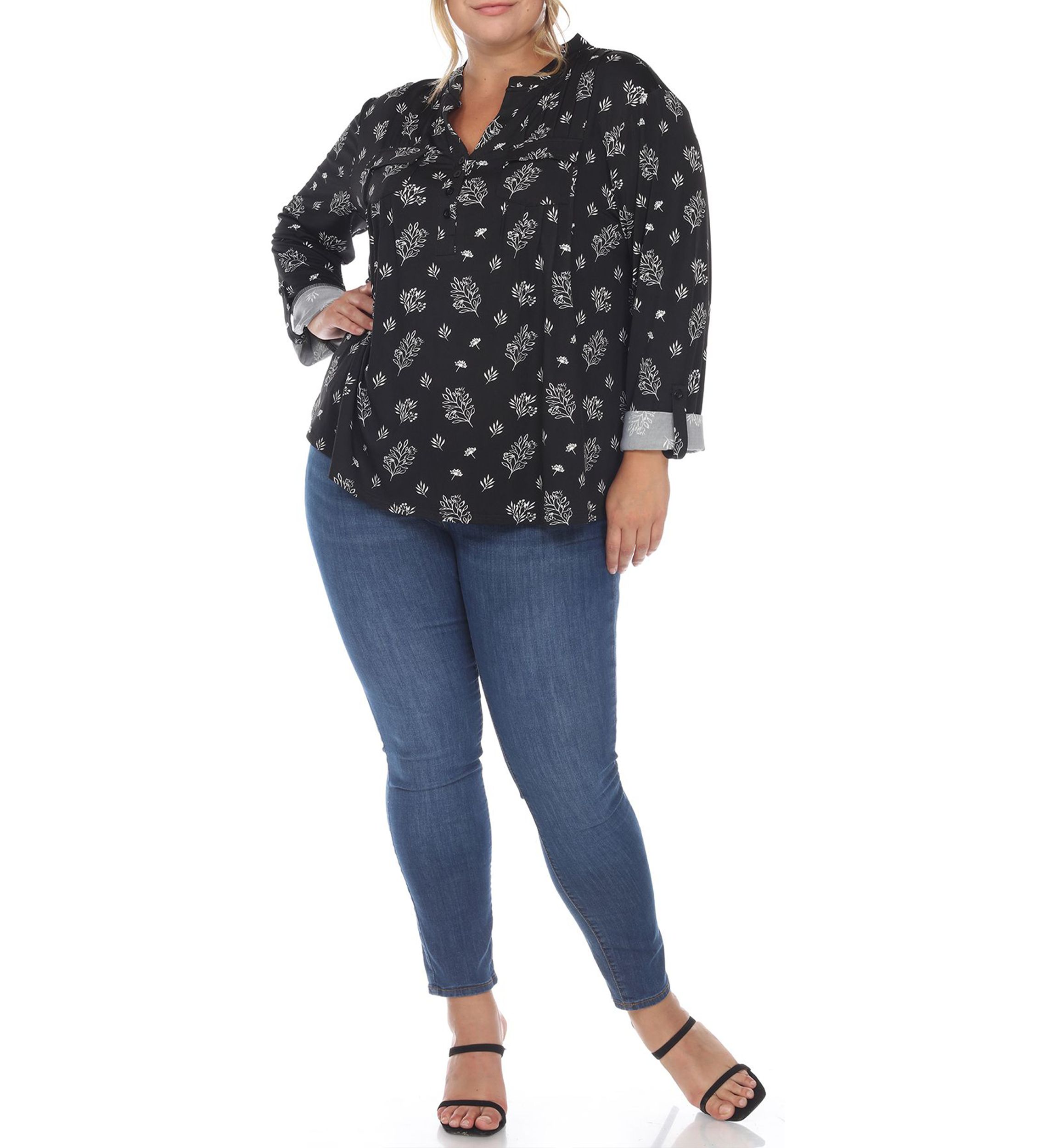 Plus Size Paisley Button Front Tunic Top