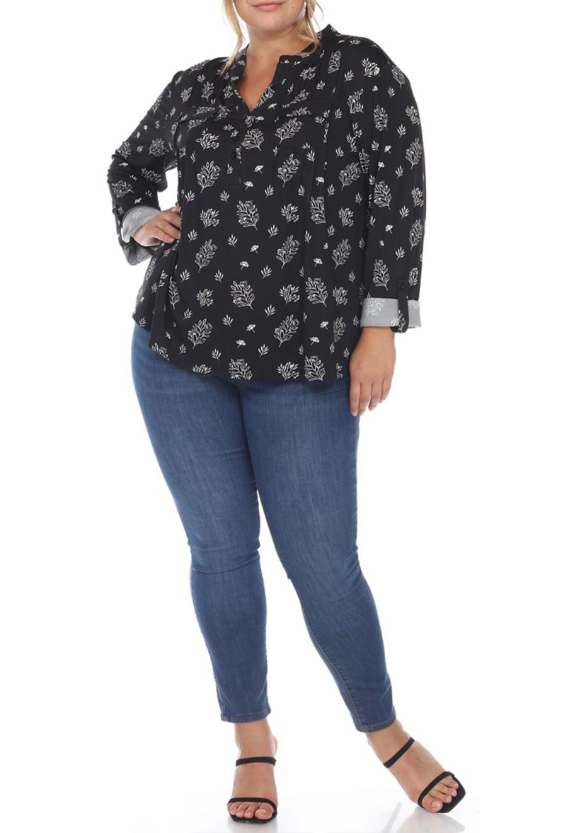 Plus Size Paisley Button Front Tunic Top