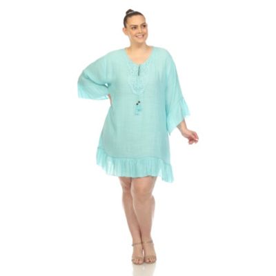 White Mark Women's PS Sheer Embroidered Knee Length Cover Up Dress