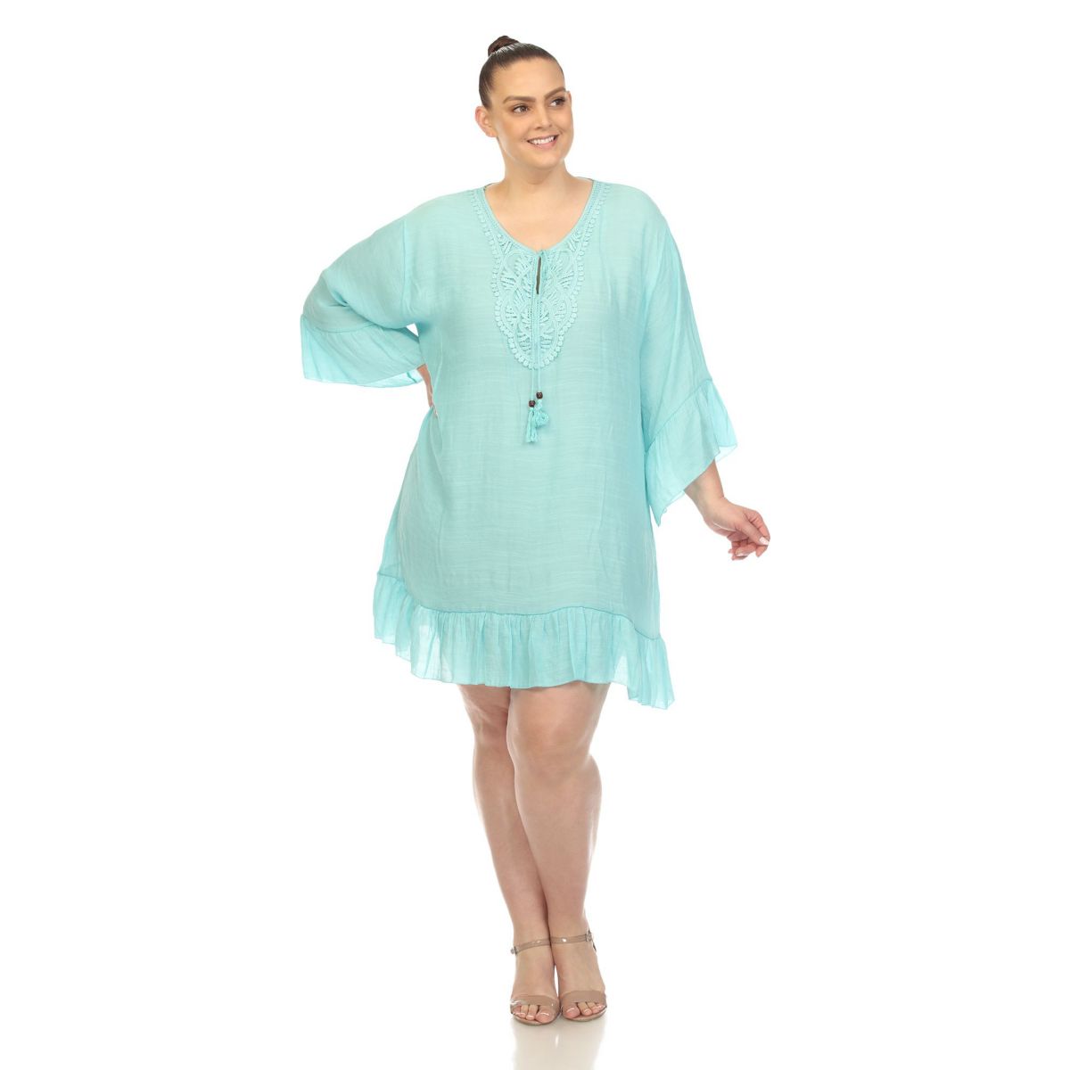 PS Sheer Embroidered Knee Length Cover Up Dress