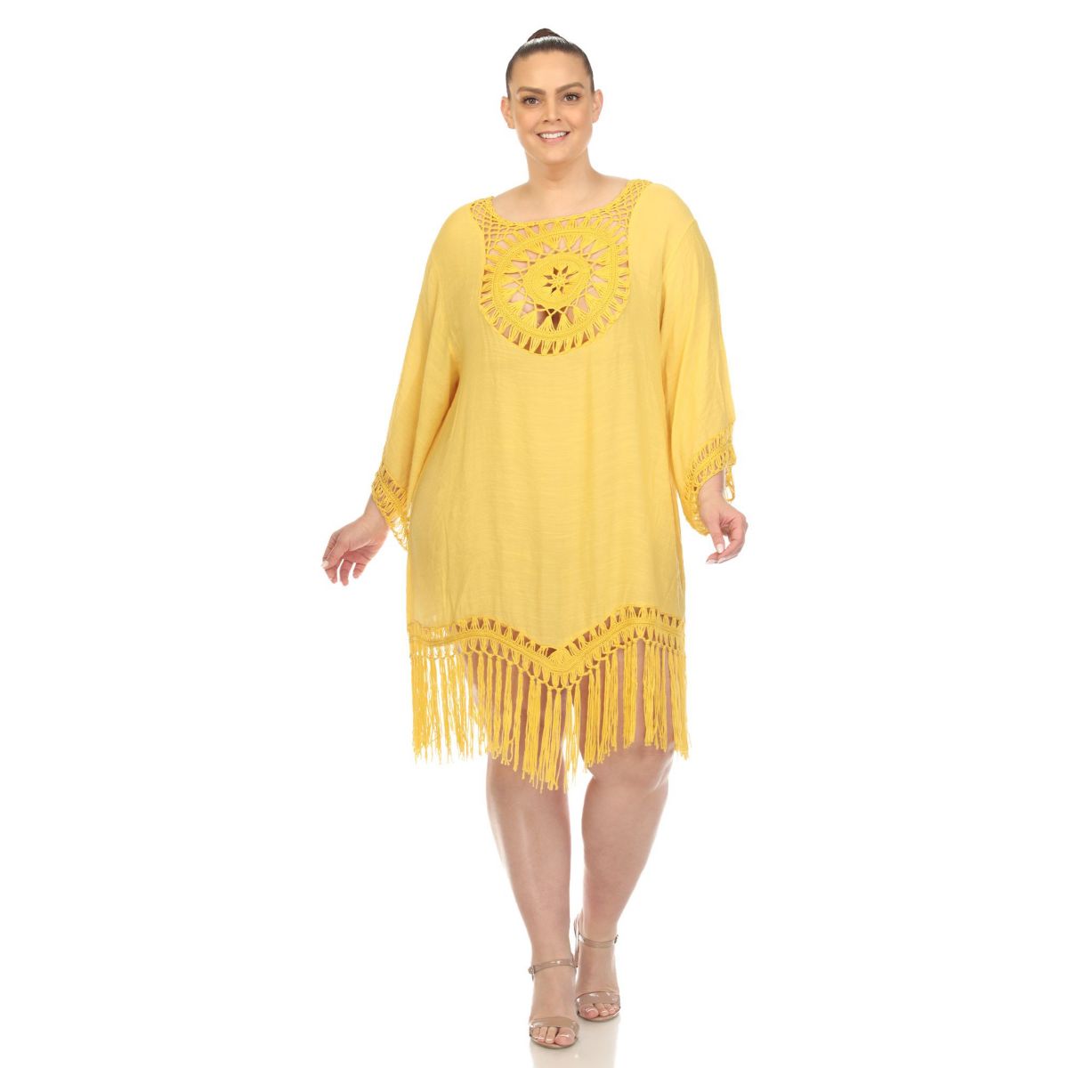 Plus Size Crocheted Fringed Trim Dress  Cover Up
