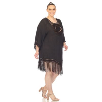 Plus Crocheted Fringed Trim Dress  Cover Up