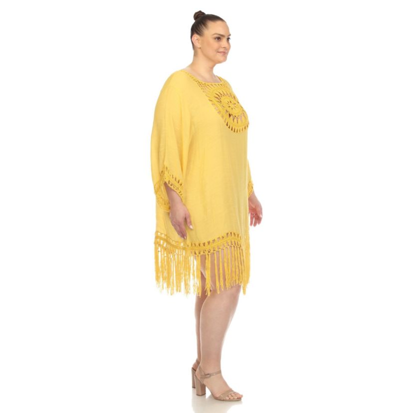 Plus Size Crocheted Fringed Trim Dress  Cover Up