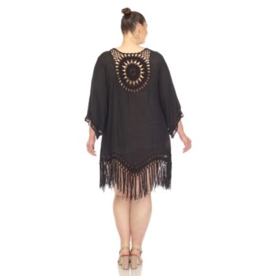 Plus Crocheted Fringed Trim Dress  Cover Up