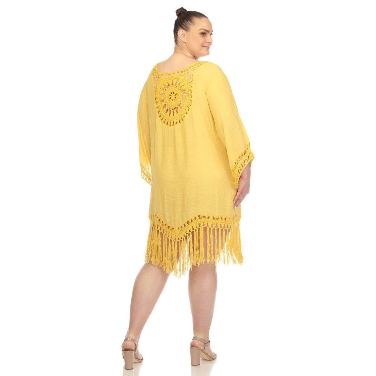 Plus Size Crocheted Fringed Trim Dress  Cover Up