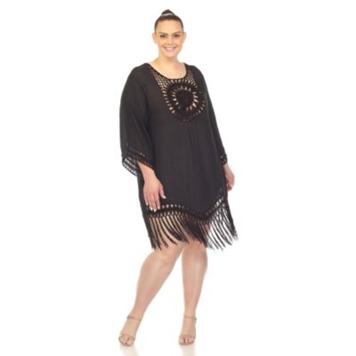Plus Crocheted Fringed Trim Dress  Cover Up