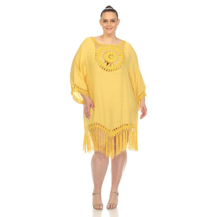 Plus Size Crocheted Fringed Trim Dress  Cover Up
