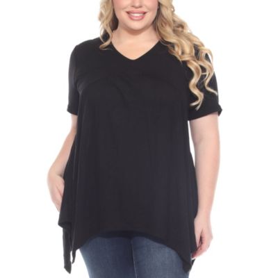 White Mark Women's Plus Size Short Sleeve Shirred Front Knit Tunic Top with Pockets