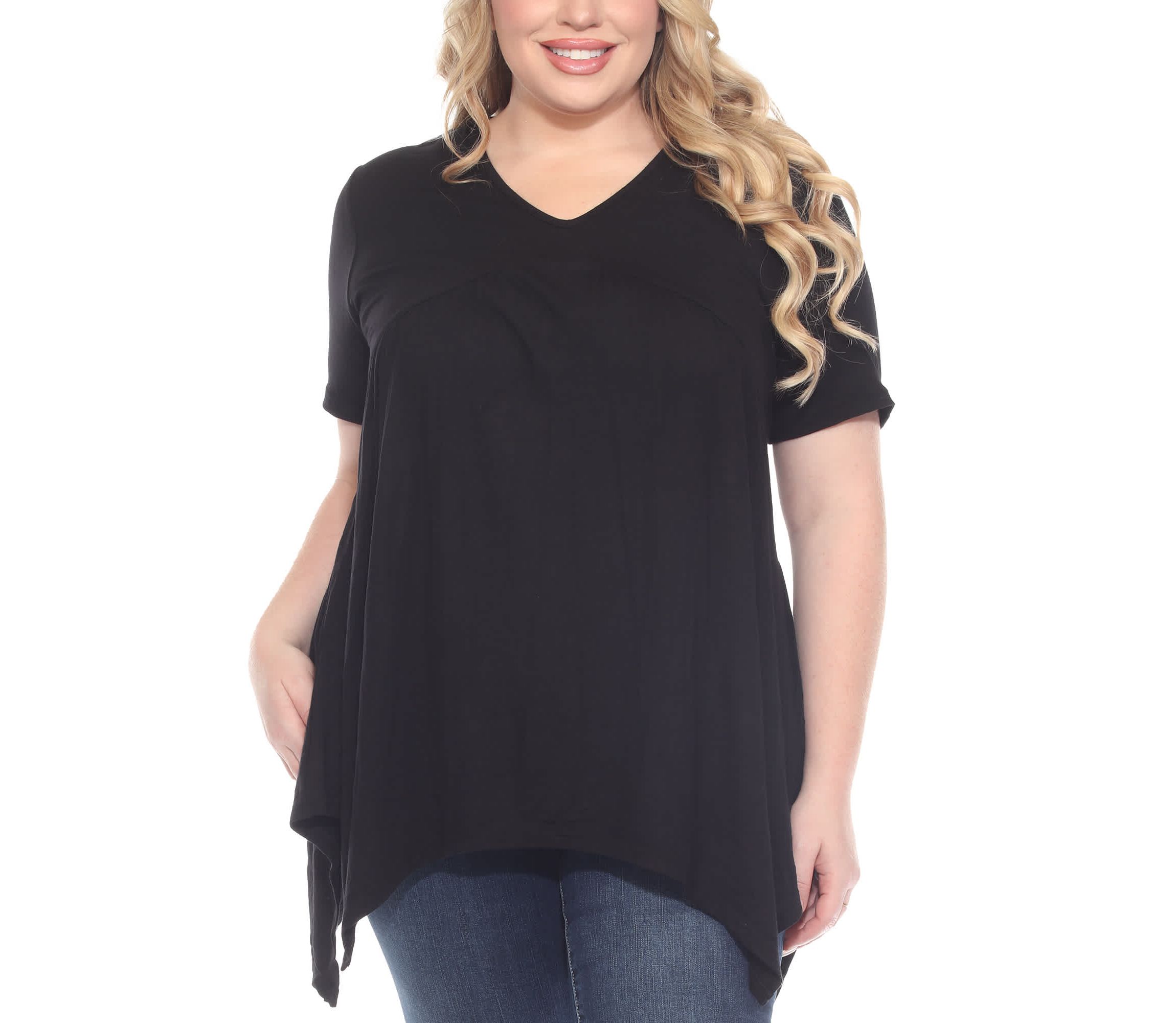 Plus Size Short Sleeve Shirred Front Knit Tunic Top with Pockets