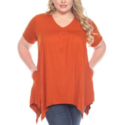 White Mark Women's Plus Size Short Sleeve Shirred Front Knit Tunic Top with Pockets, 3X