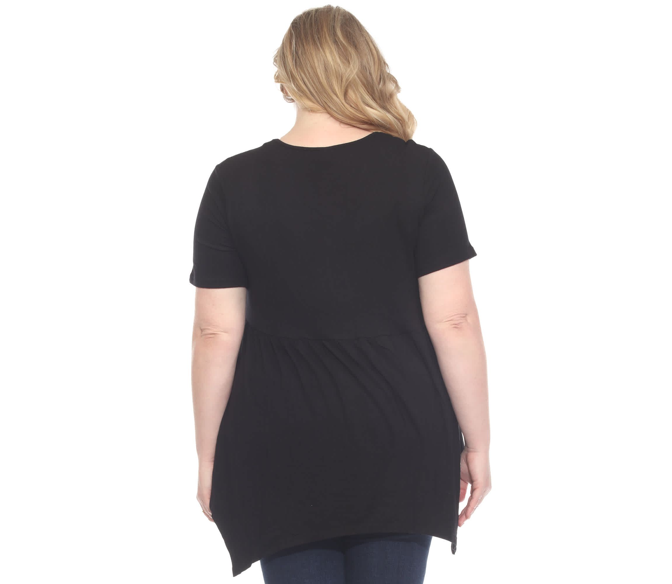 Plus Size Short Sleeve Shirred Front Knit Tunic Top with Pockets