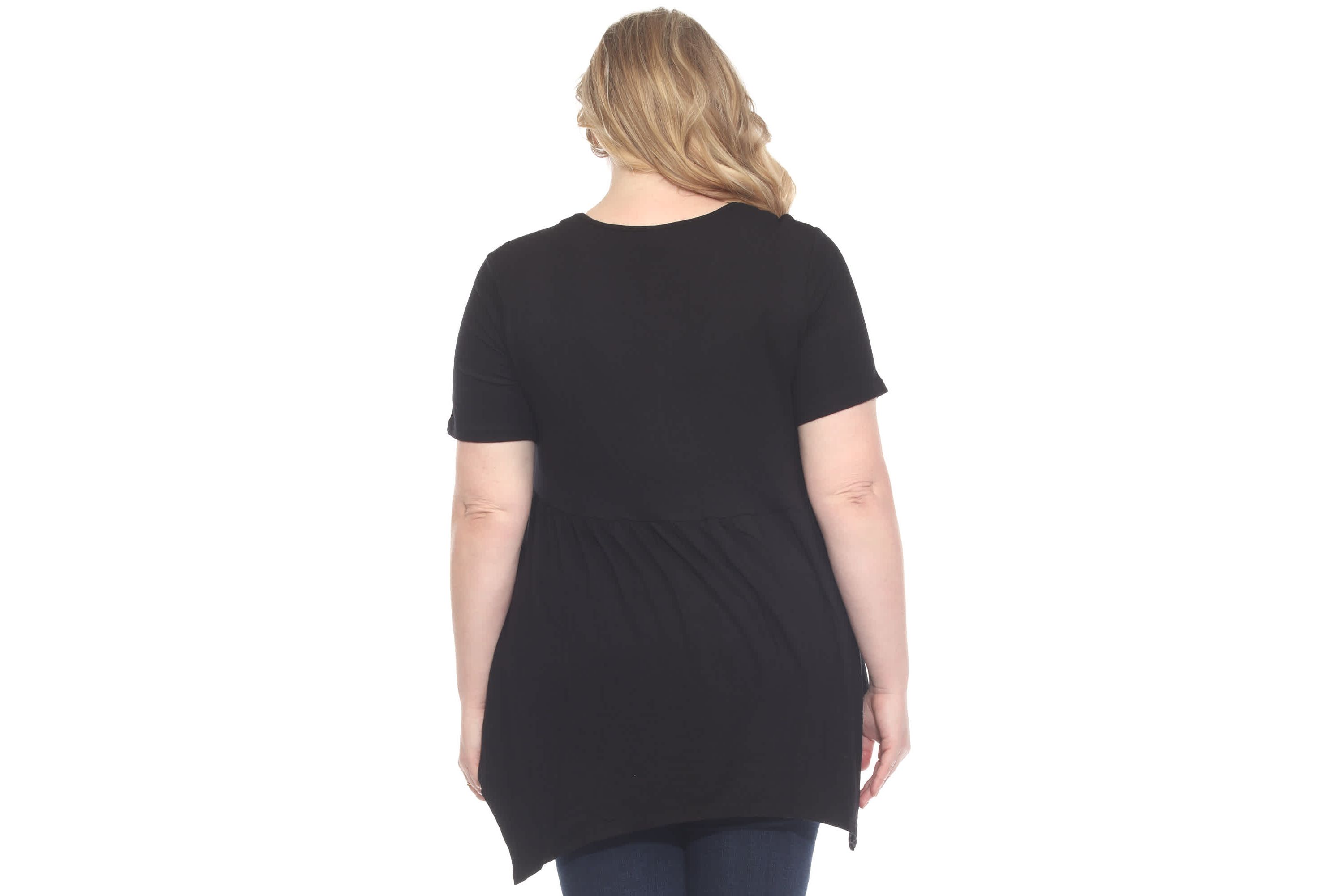 Plus Size Short Sleeve Shirred Front Knit Tunic Top with Pockets