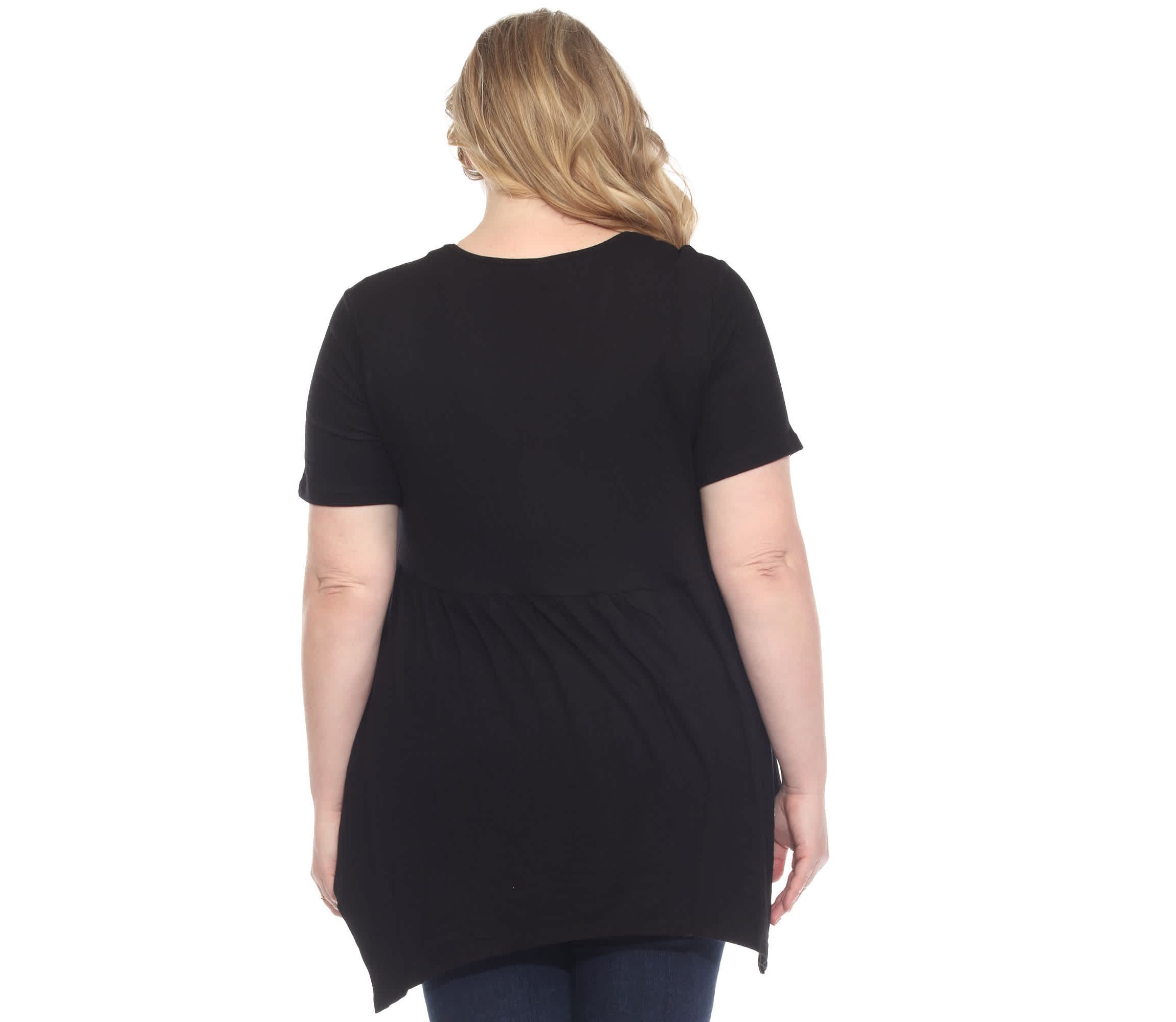Plus Size Short Sleeve Shirred Front Knit Tunic Top with Pockets