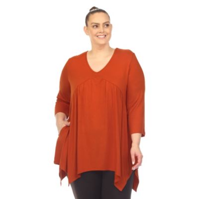 White Mark Women's Plus Size Empire Cut V-Neck Tunic Top