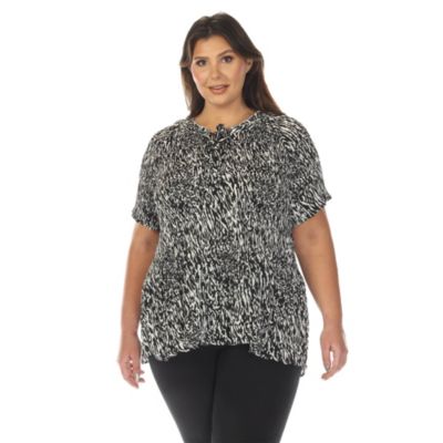 White Mark Women's Plus Size Short Sleeve Printed Peplum Top