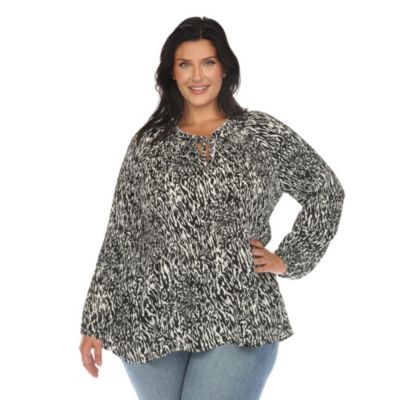White Mark Women's Plus Size Printed Peasant Blouse