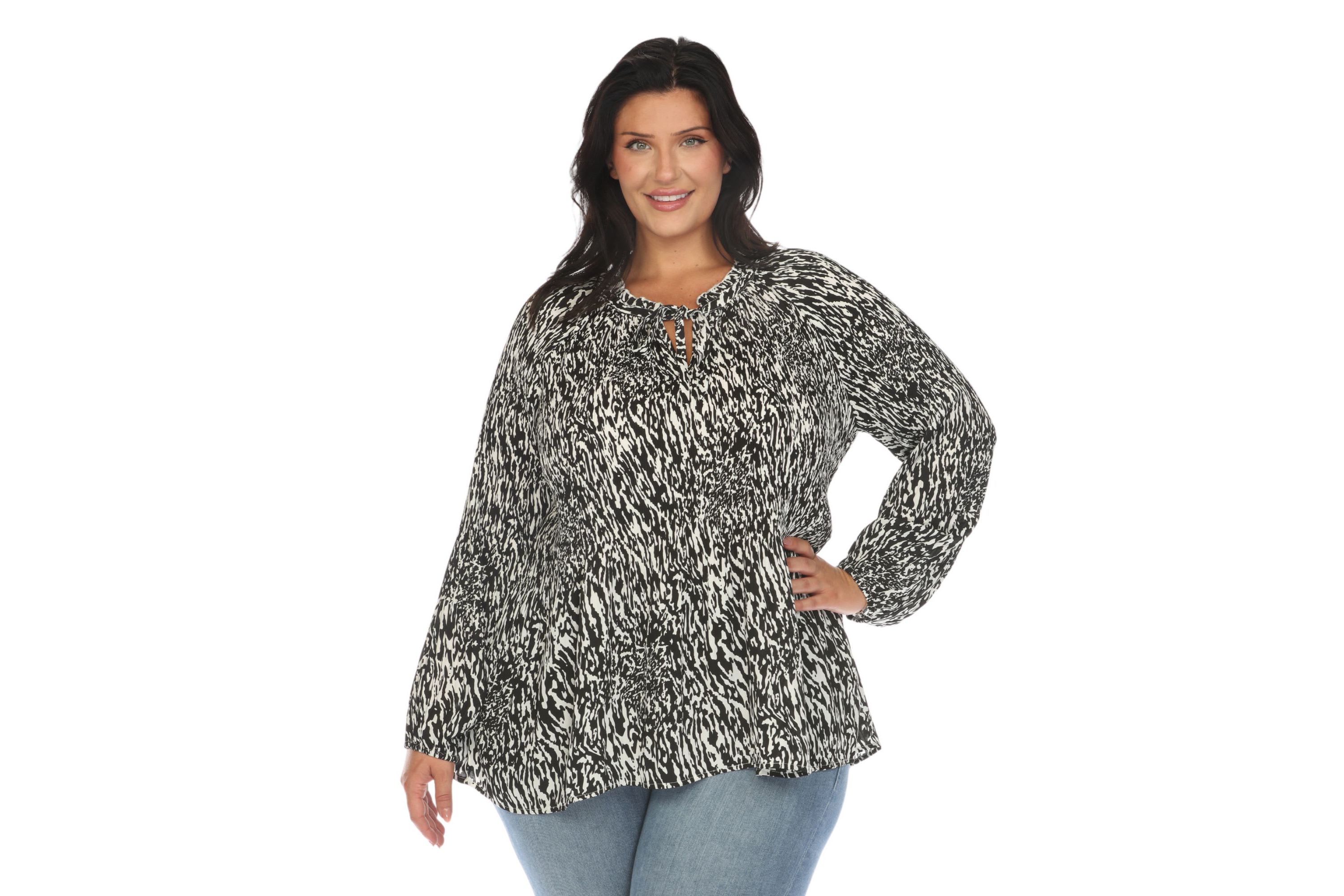 Plus Size Printed Peasant Blouse