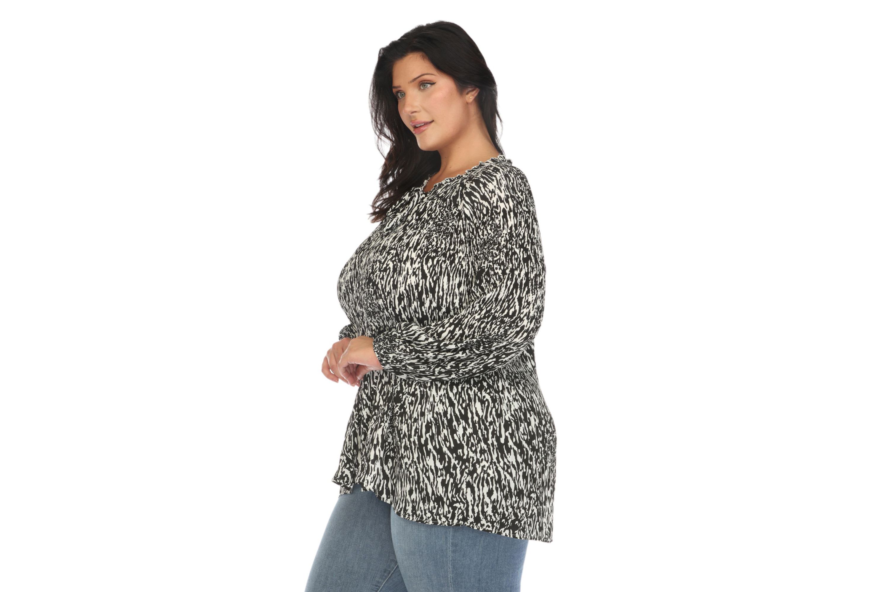 Plus Size Printed Peasant Blouse