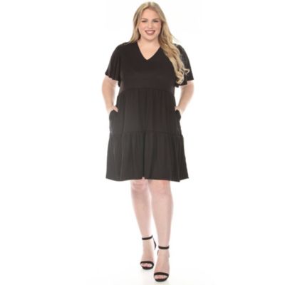 White Mark Women's Plus Size V-Neck Short Sleeve Dress
