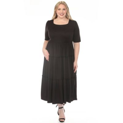White Mark Women's Plus Size Square Neck Short Sleeve Tiered Dress