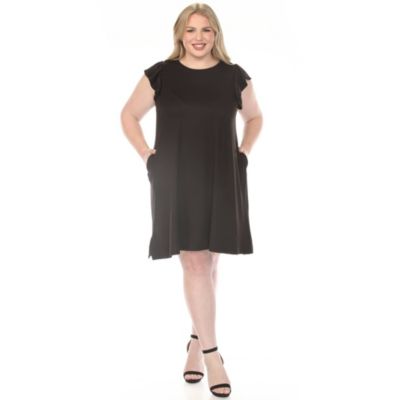 White Mark Women's Plus Size Crew Neck Ruffle Sleeve Dress