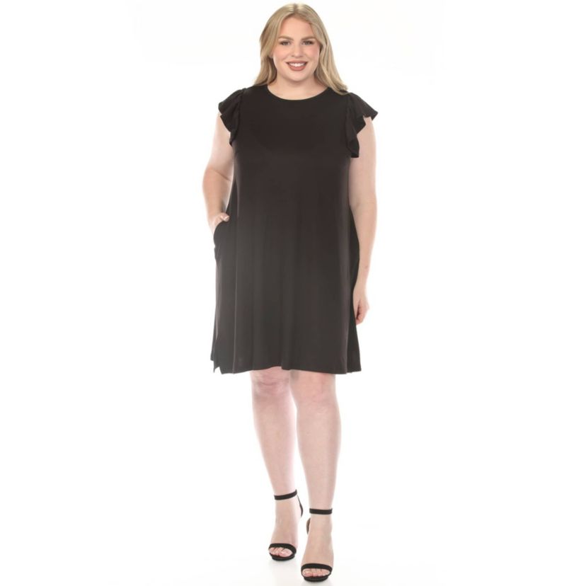White Mark Women's Plus Size Crew Neck Ruffle Sleeve Dress, 1X