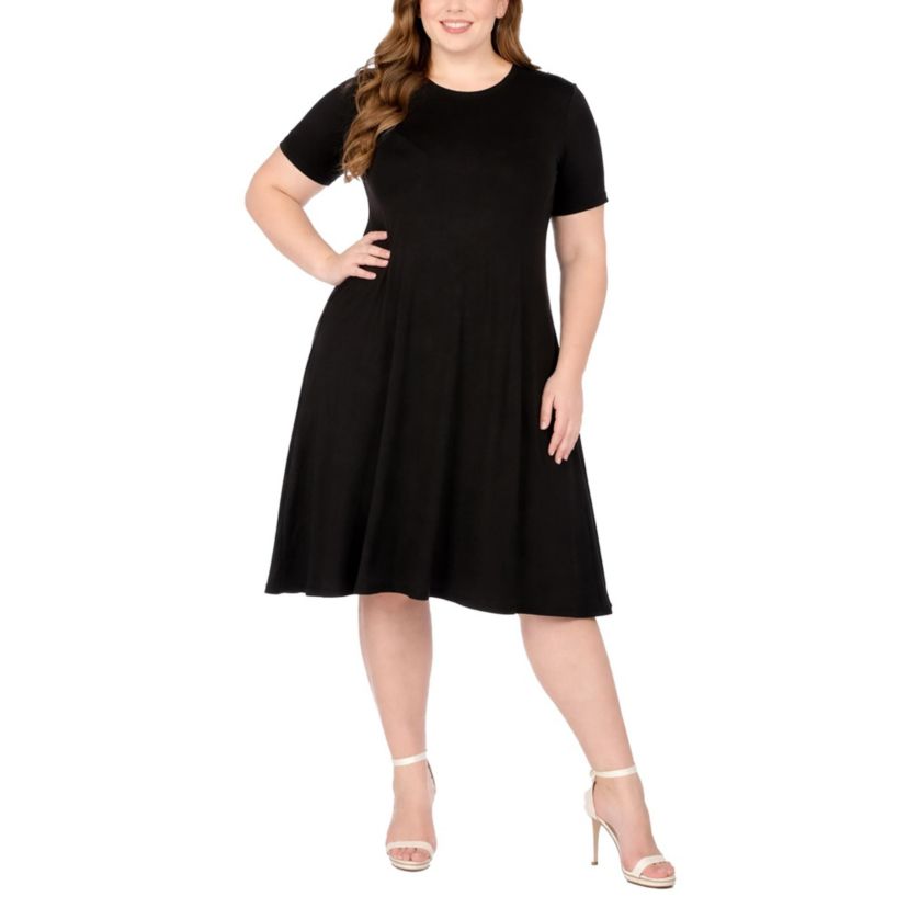 formal swing dresses plus size Runwind Women's Plus Size Midi Dress Classy High Waist Wedding Guest Dress  Casual Crew Neck 3/4 Sleeve A-Line Swing Dresses Black at Amazon Women's  Clothing store