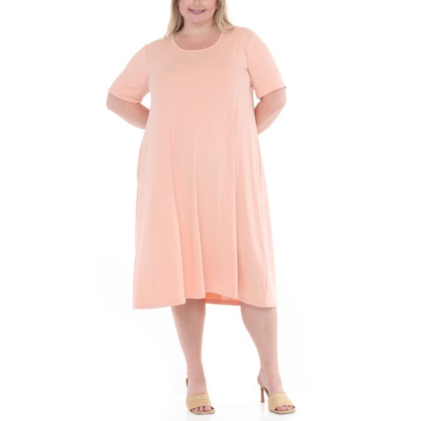 plus size midi swing dress Showmall Women's Plus Size Long Sleeve Swing Dress with Pockets, Black 2X Crew Neck A-Line, Soft Stretch, Knee Length Midi Dress for Spring/Fall/