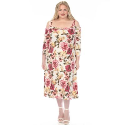 White Mark Women's Plus Size Cold Shoulder 3/4 Sleeve Dress, Mauve, 3X