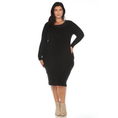 White Mark Women's Plus Size Long Sleeve Rib Midi Sweater Dress