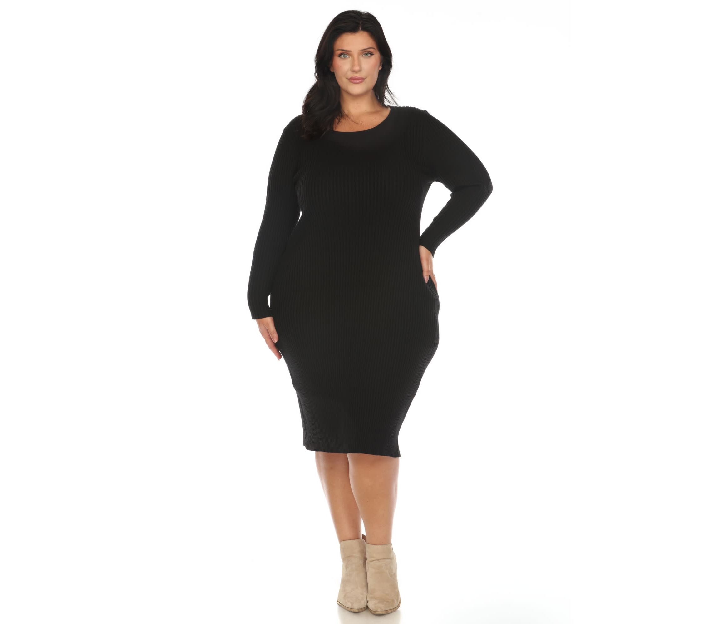 Plus Size Long Sleeve Rib Midi Sweater Dress