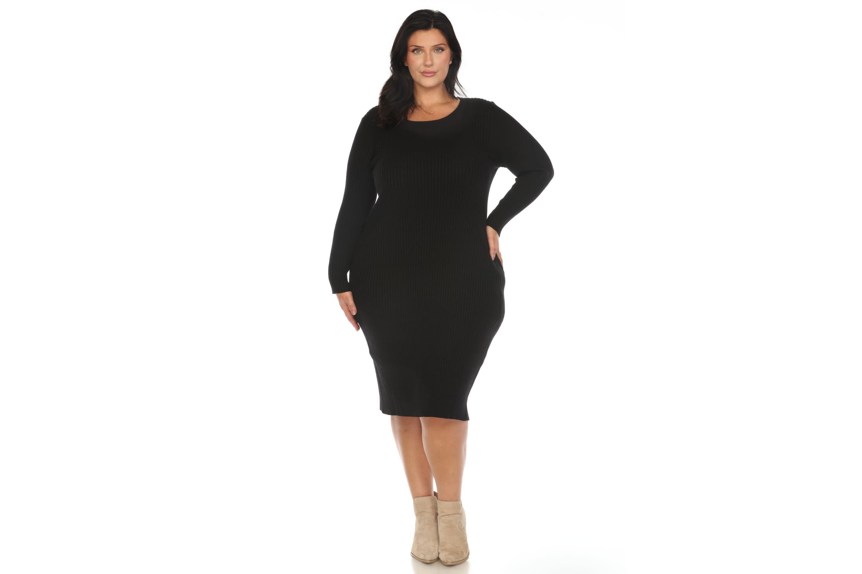 Plus Size Long Sleeve Rib Midi Sweater Dress