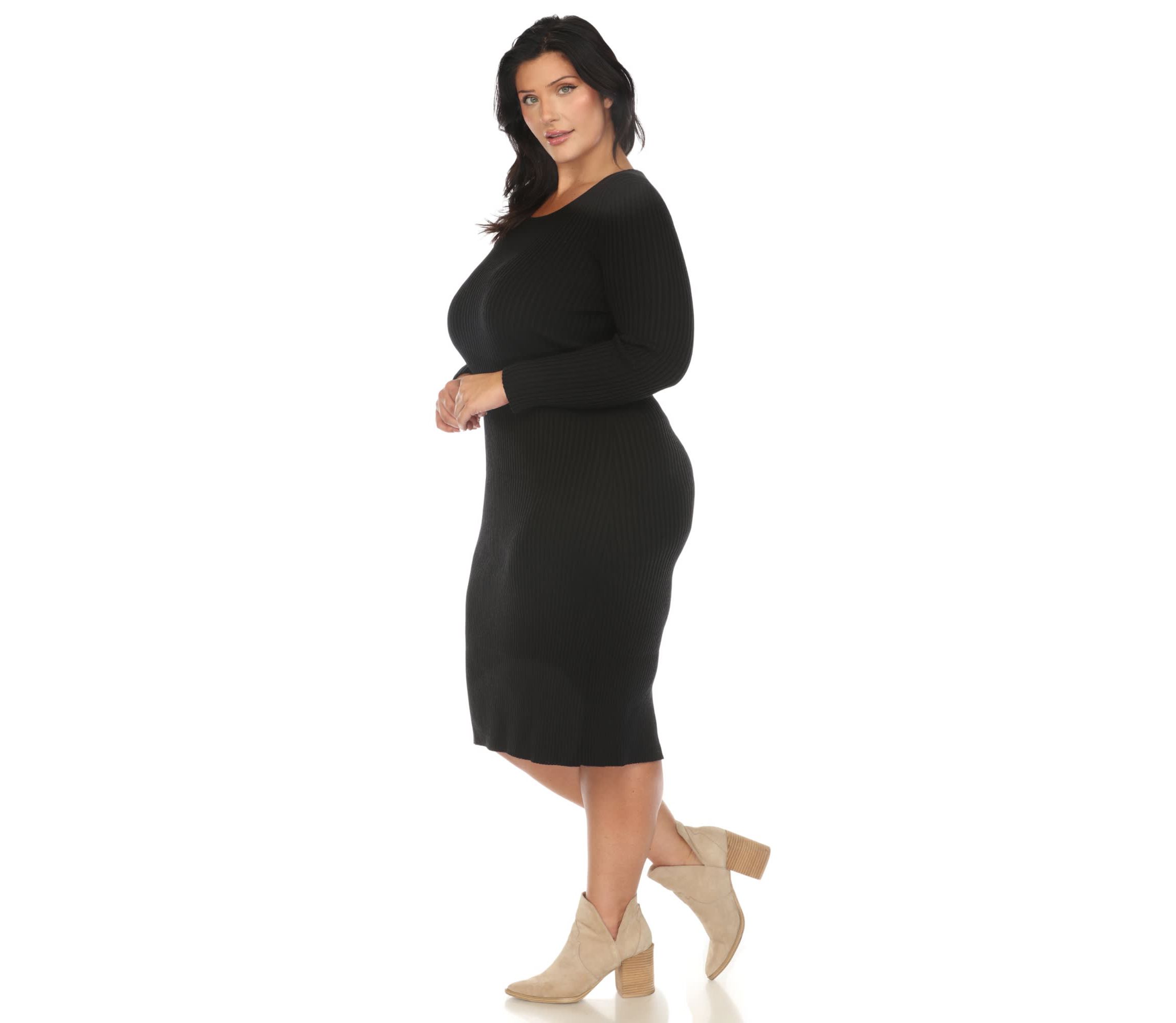 Plus Size Long Sleeve Rib Midi Sweater Dress