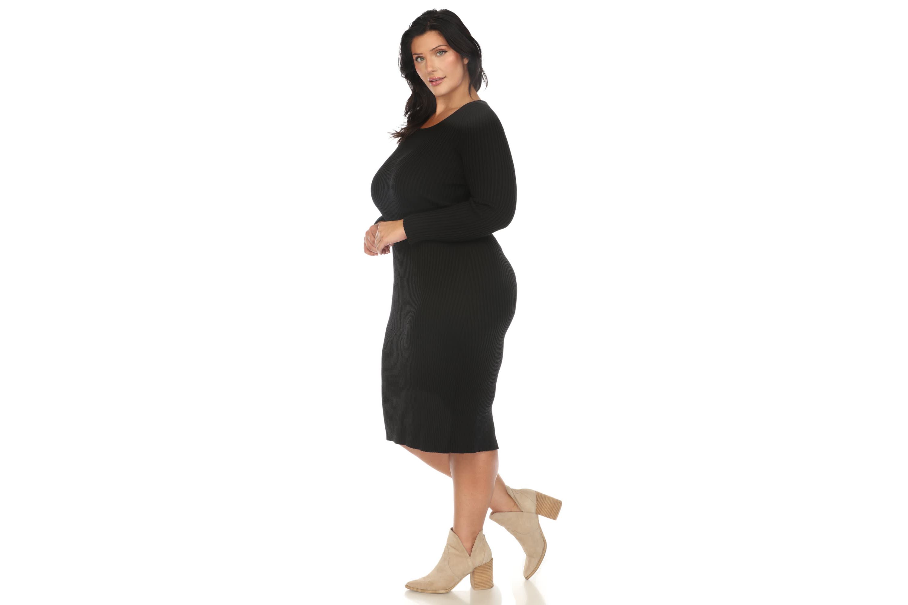 Plus Size Long Sleeve Rib Midi Sweater Dress