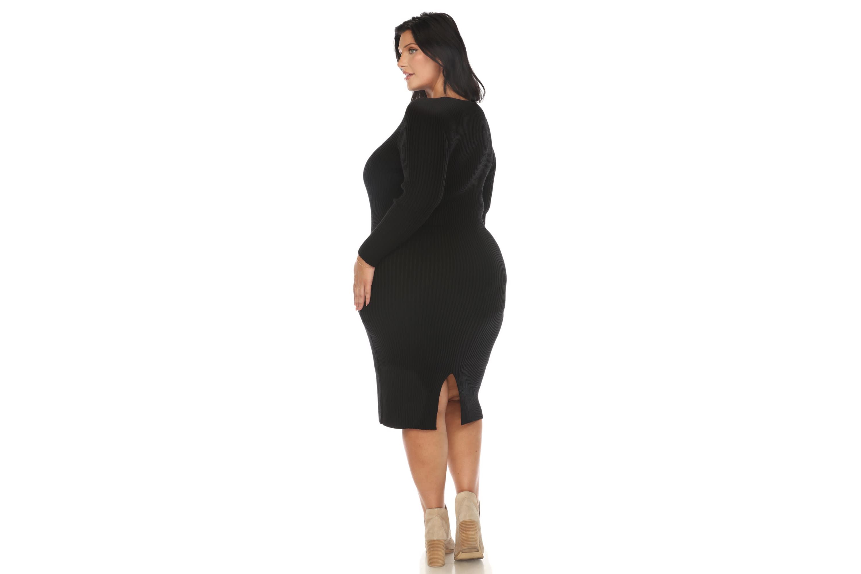 Plus Size Long Sleeve Rib Midi Sweater Dress