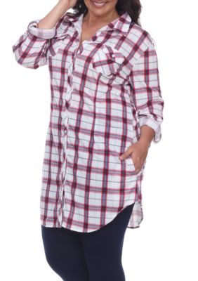 White Mark Women's Plus Size Piper Stretchy Plaid Tunic, Red, 3X