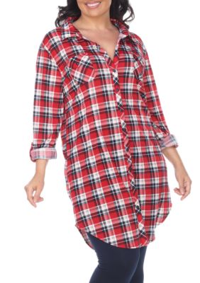 White Mark Women's Plus Size Piper Stretchy Plaid Tunic, Red, 2X