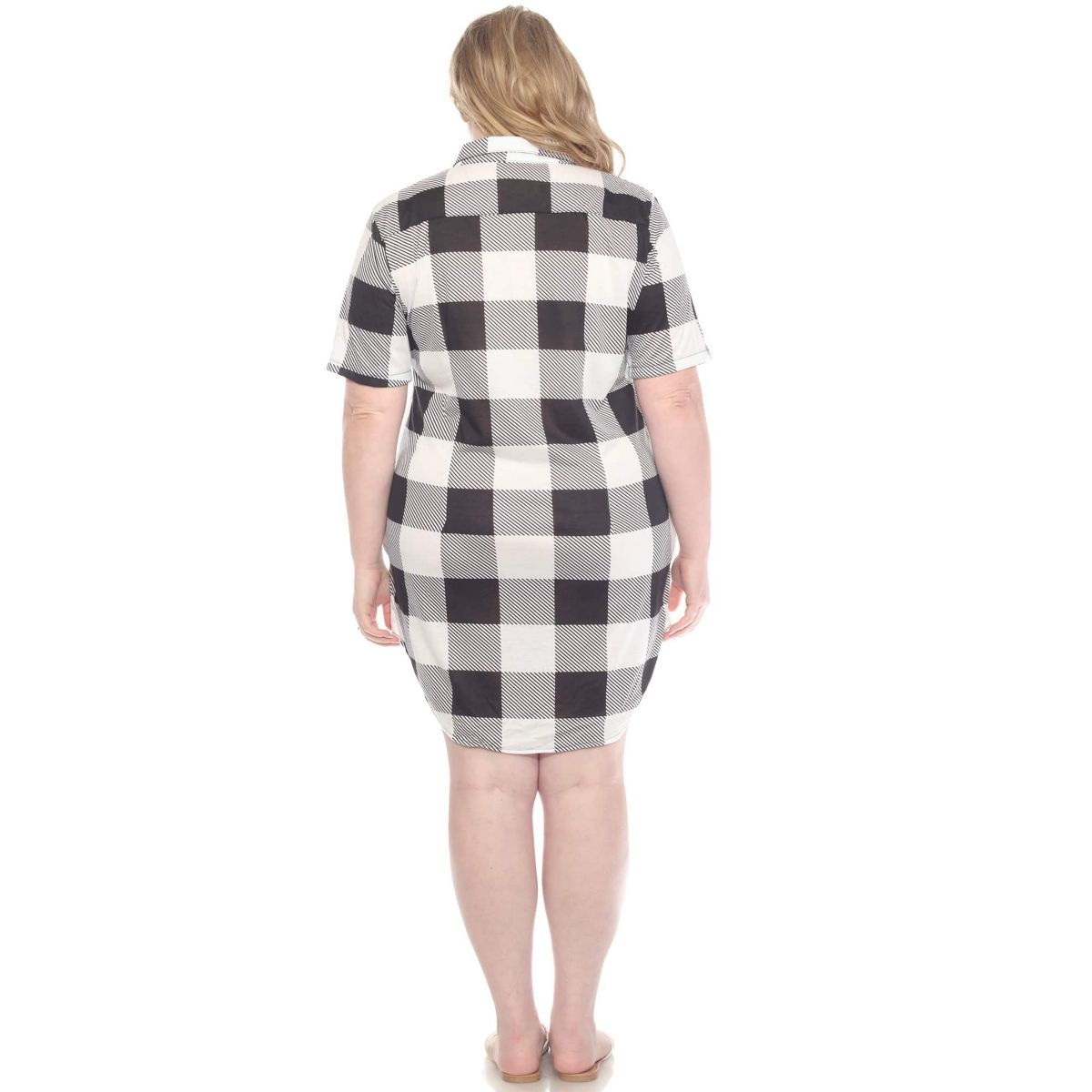 Plus Size Short Sleeve Plaid Button-Down Shirt Dress