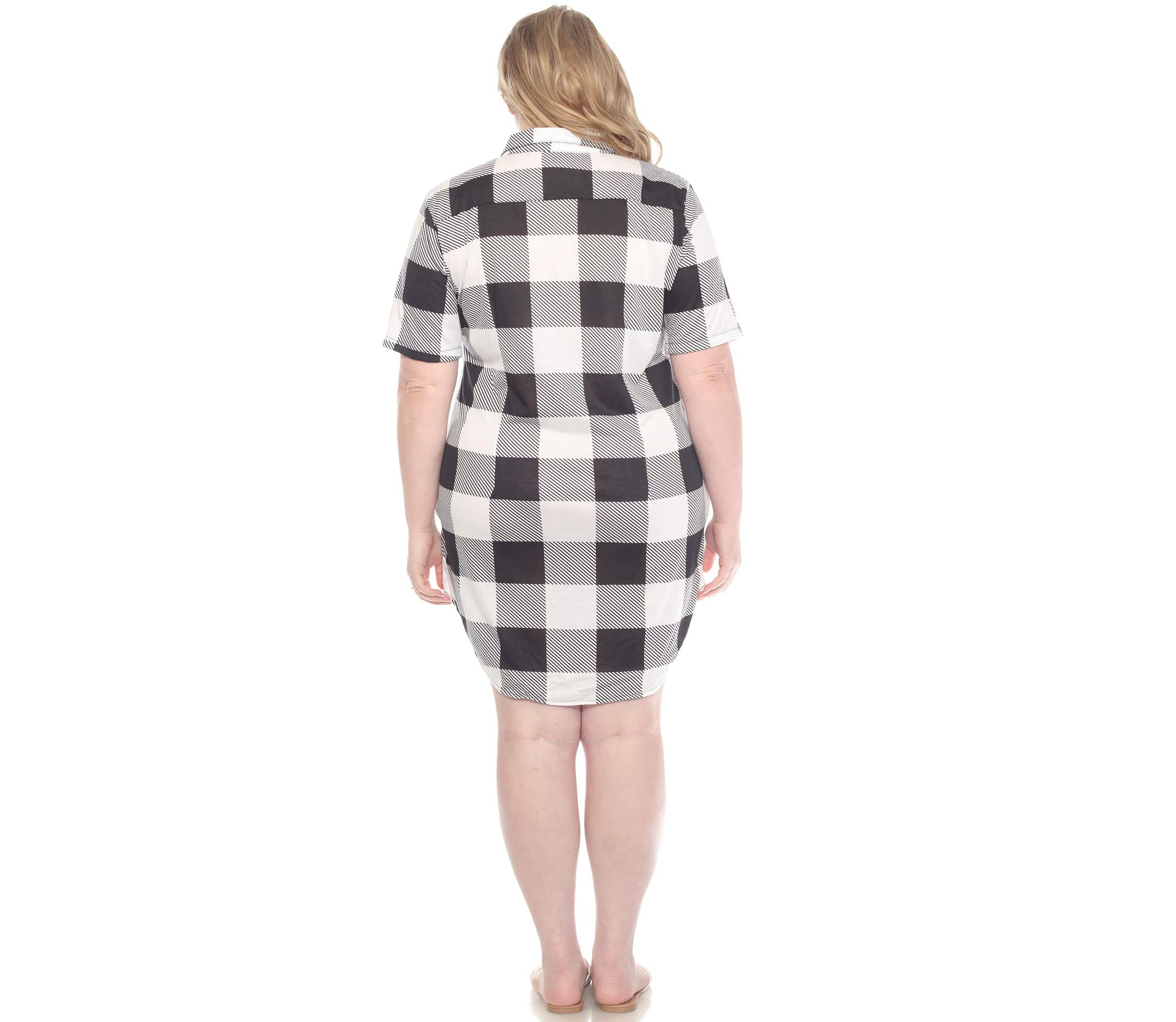 Plus Size Short Sleeve Plaid Button-Down Shirt Dress