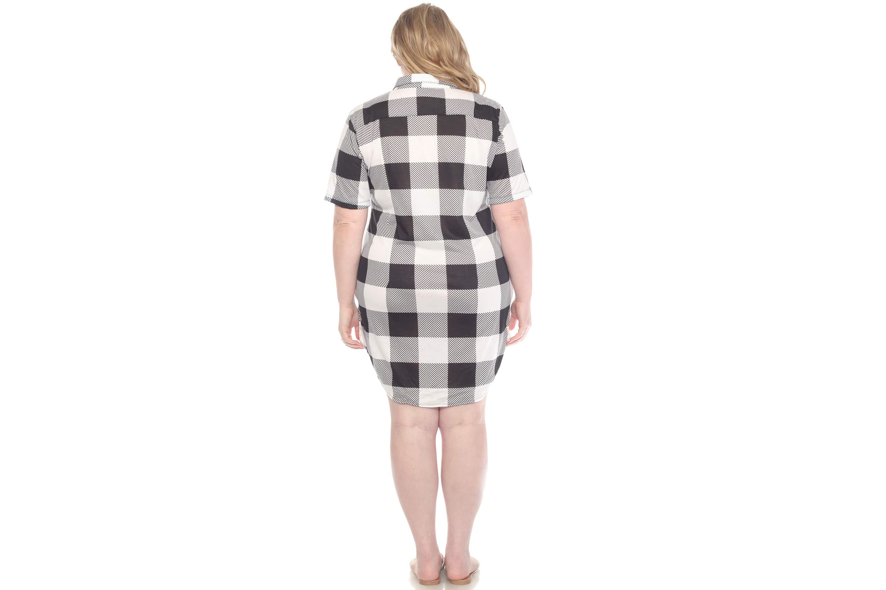 Plus Size Short Sleeve Plaid Button-Down Shirt Dress