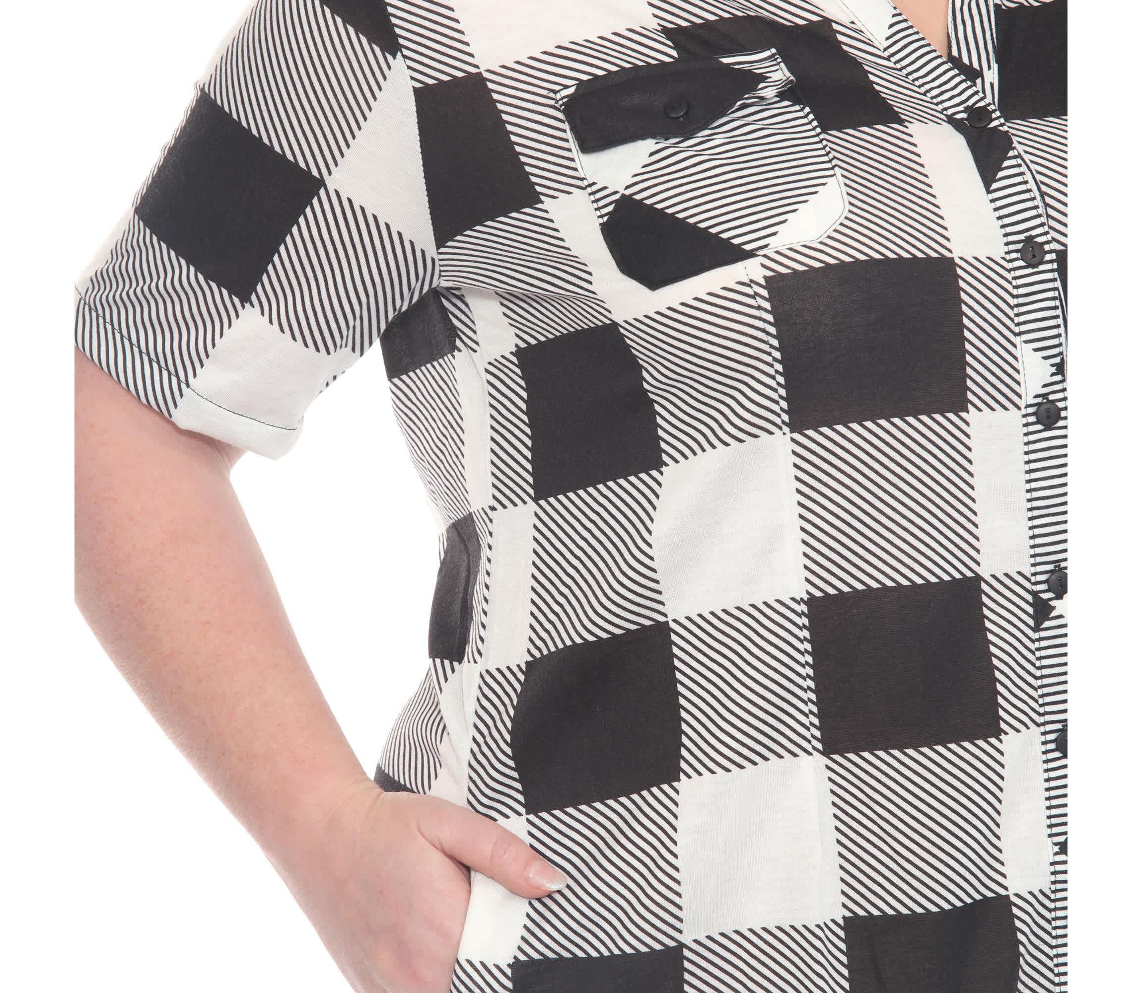 Plus Size Short Sleeve Plaid Button-Down Shirt Dress