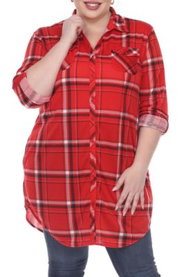 White Mark Women's Plus Size Plaid Tunic Top