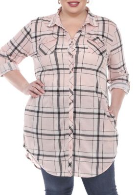 White Mark Women's Plus Size Plaid Tunic Top, Pink, 1X