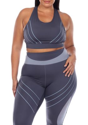 White Mark Women's Plus Size Racer Back Sports Bra, Blue, 2X