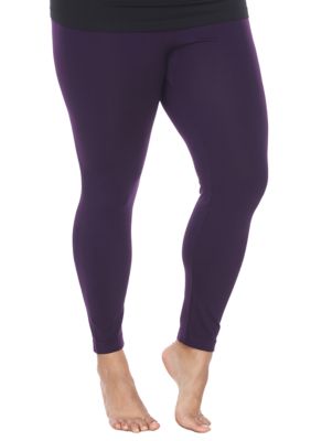 White Mark Women's Plus Size Super-Stretch Solid Leggings, Purple