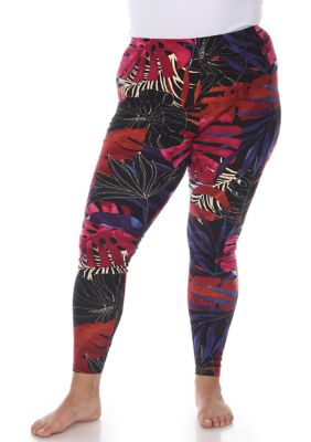 White Mark Women's Plus Size Super Soft Tropical Printed Leggings, Black