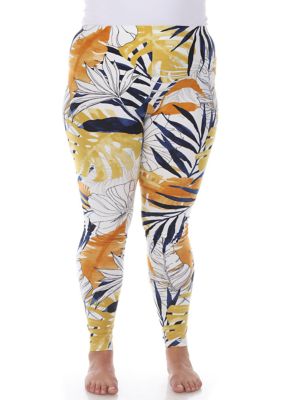 White Mark Women's Plus Size Super Soft Tropical Printed Leggings