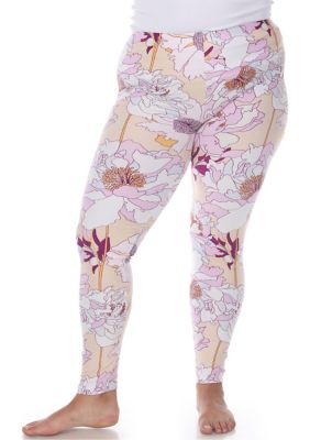 White Mark Women's Plus Size Super Soft Tropical Printed Leggings, Pink