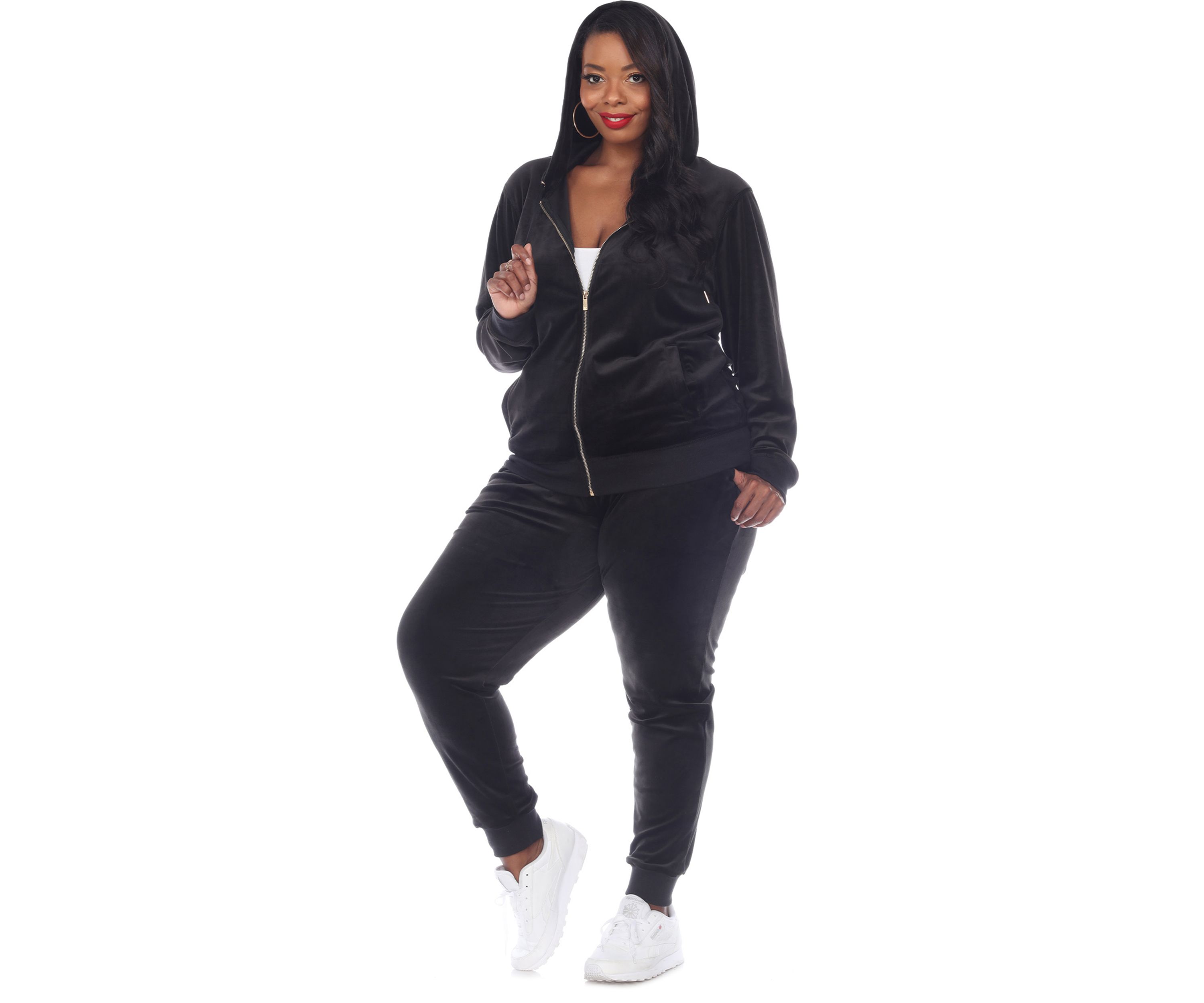 Plus Size 2 Piece Velour Tracksuit Set
